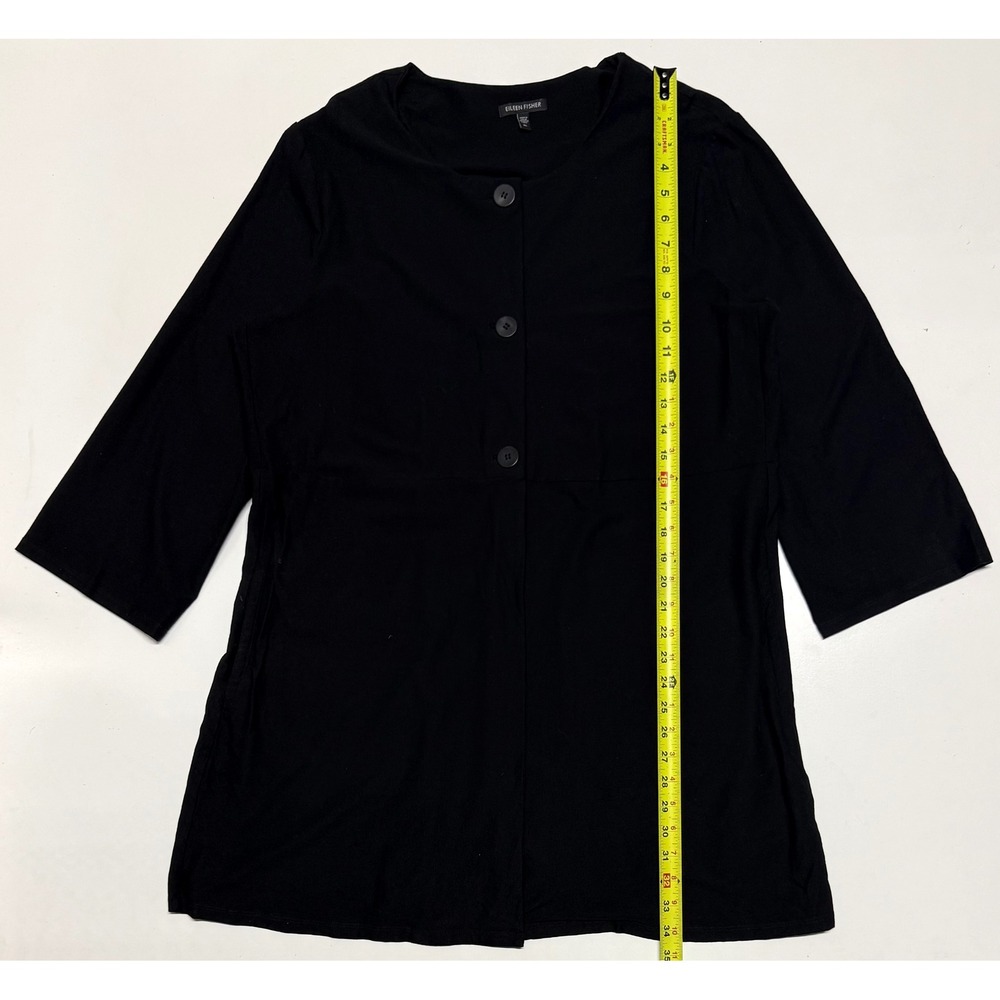 Eileen Fisher Black Viscose Stretch Knit Button Front Tunic Lagenlook Office XL